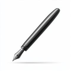 Sleek black fountain pen with silver accents and sharp nib on a clean white background