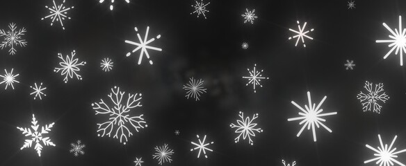 Snowflakes and bokeh lights on the blue Merry Christmas background. 3D render