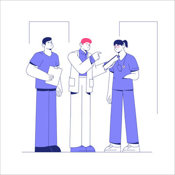 Medical Team Discussion With Doctor And Nurses In Flat Vector Illustration Symbolizing Healthcare Collaboration And Teamwork, Isolated On White Background