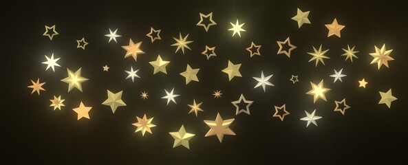 Twinkling Christmas Descent: Striking 3D Illustration Showcasing Falling Festive Twinkling Stars