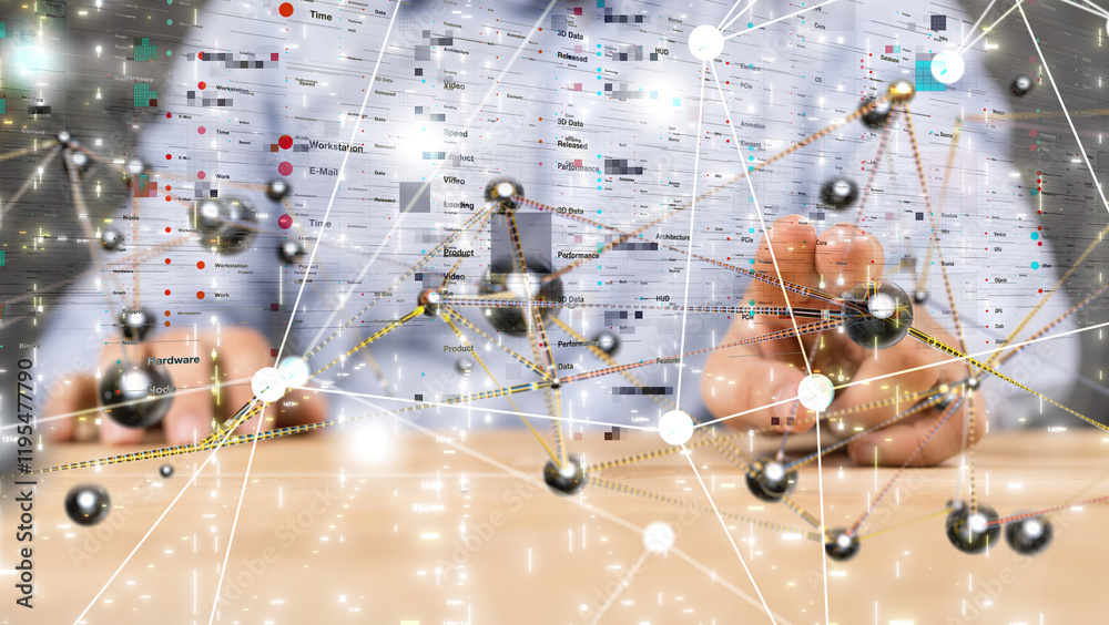 Aufkleber Neural network 3D illustration. Big data and cybersecurity