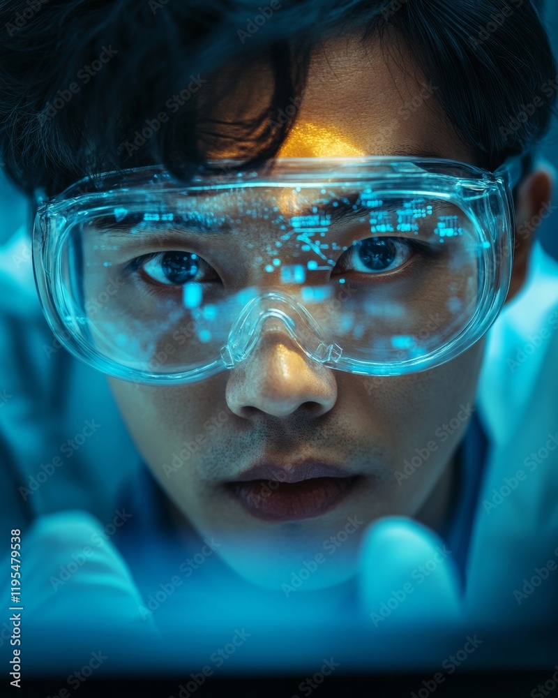 Poster Focused Korean Scientist Analyzing Virus Sample in High-Tech Laboratory Setting