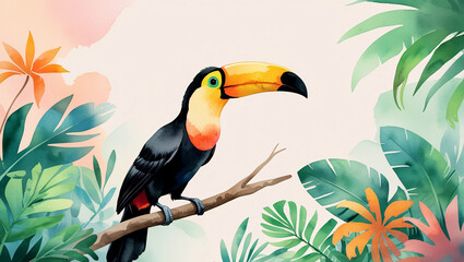 Watercolor toucan bird.
