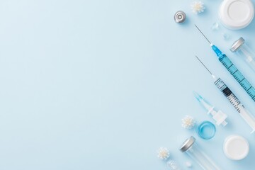 Fototapeta premium Precision in Medical Research Flat Lay of Laboratory Tools and Virus Testing Vials