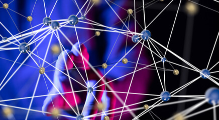 Global network. Blockchain. 3D illustration. Neural networks and artificial intelligence. Abstract