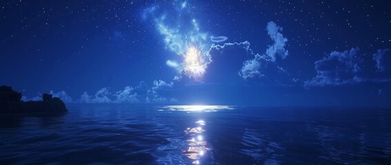 Majestic beauty of cosmic reflections over tranquil waters at dawn