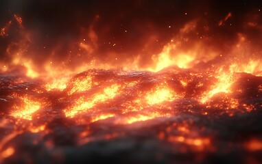 Fiery volcanic eruption, glowing embers and ash.