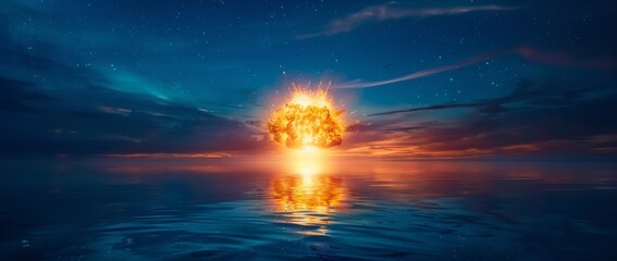 Obraz premium Majestic beauty of cosmic reflections over tranquil waters at dawn