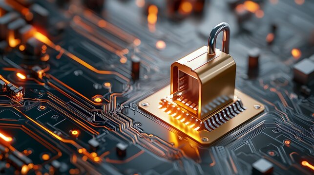 Glowing Cyber Vault with Breached Circuits Amid Fragmented Digital Landscape   Conceptual 3D of a Futuristic Cybersecurity Breach or Hacking Incident in a Technological Environment