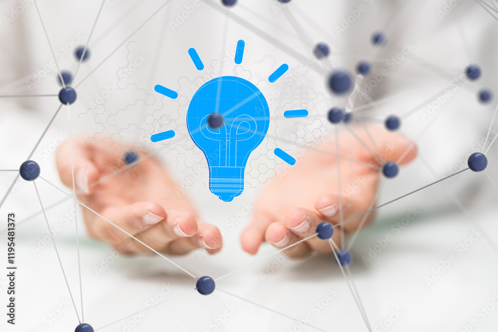 Poster lampNeural network 3D illustration. Big data and cybersecurity