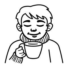 A doodle icon of a character drinking coffee