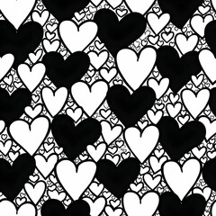 Seamless pattern of black and white heart