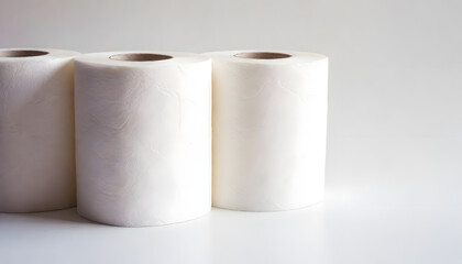 toilet paper rolls stacked side by side on a white background