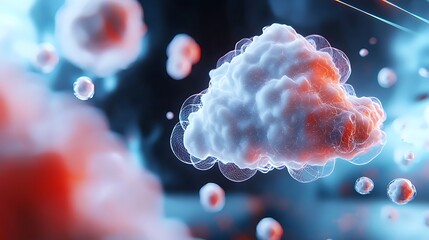 Glowing digital cloud data nodes with an interconnected network of information representing the dynamic flow and exchange of data in a futuristic technology driven landscape