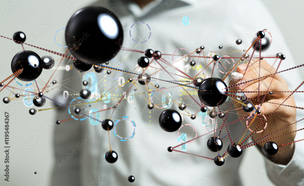 Aufkleber Neural network concept. Connected cells with links. - connection