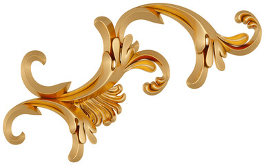 Gold ornament on transparent background, cut out, 3D render