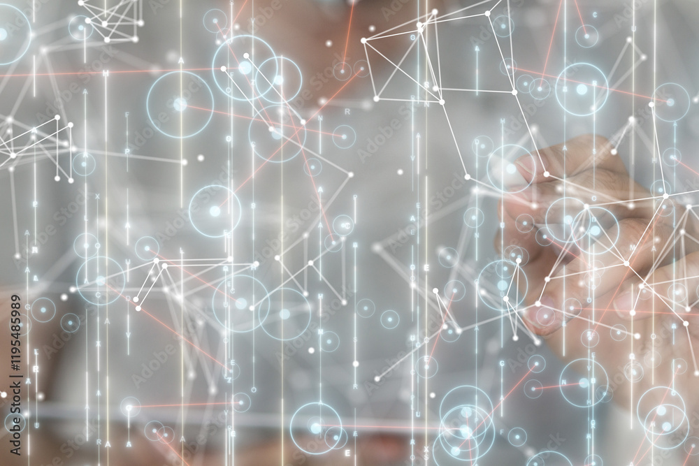 Sticker neural network 3d illustration. big data and cybersecurity