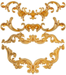 Gold ornament on transparent background, cut out, 3D render