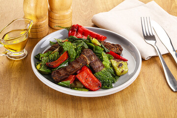 Salad with grilled beef steak