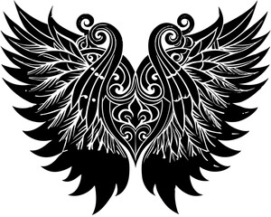 Fototapeta premium Intricate Wing Designs with Symmetrical Feather Details and Angelic Motifs in Gothic Style