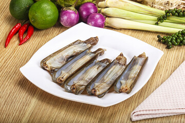 Raw fresh Razor clam mollusk