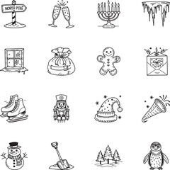 Bundle of Hand Drawn Winter Season Icons 