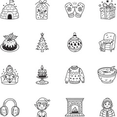 WebCollection of Winter Holidays Doodle Icons 