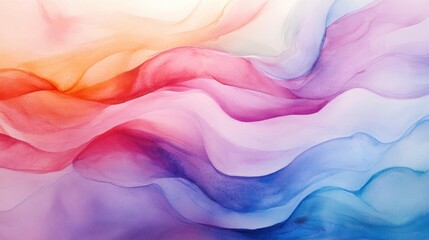 Vibrant pastel waves gently blend and flow in an abstract watercolor composition showcasing soft transitions of color