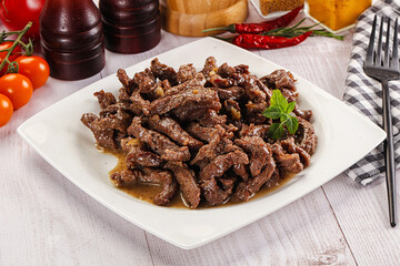Stew beef slices with gravy