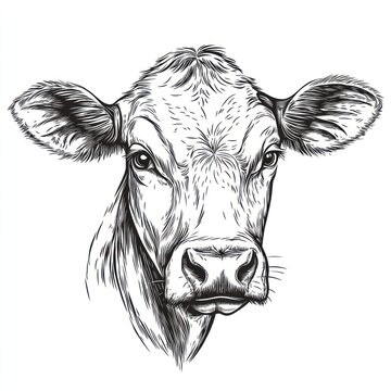 recommend clip art: Cow head sketch, farm animal portrait, white background, graphic design