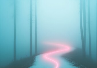 Mystical Forest Pathway A Serene Adventure through Softly Lit Mist