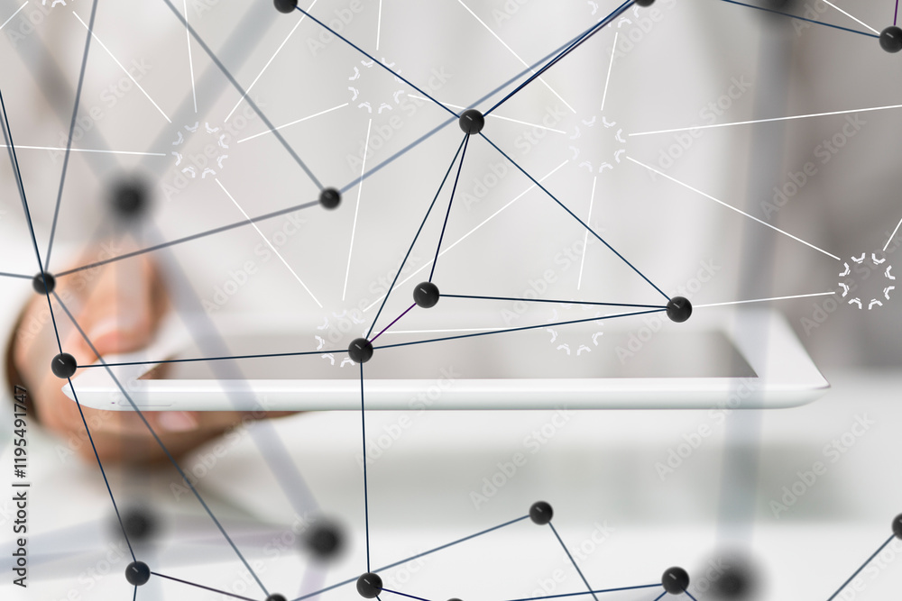 Poster Digital technology background. Network connection dots and lines.
