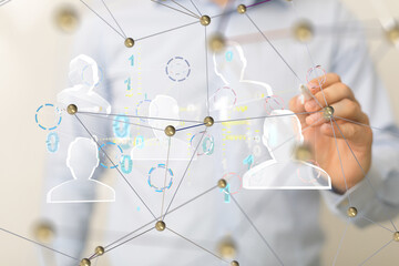 holding 3D rendering group of blue people