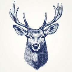 Deer head sketch, full view, on plain white background for possible use in artistic presentations