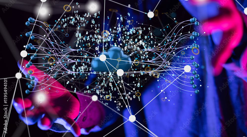 Aufkleber Data cloud storage network from lines, triangles and particle style design.