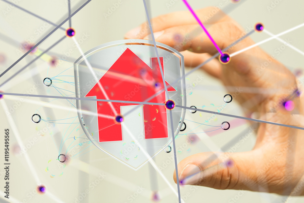 Poster home iot - Neural network 3D illustration. Big data and cybersecurity - 3d