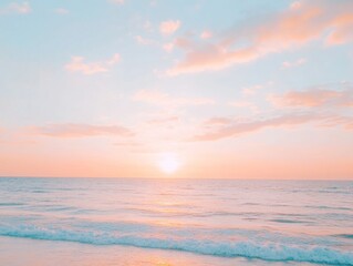 Naklejka premium Tranquil Sunset Over Ocean with Vibrant Clouds and Soft Waves