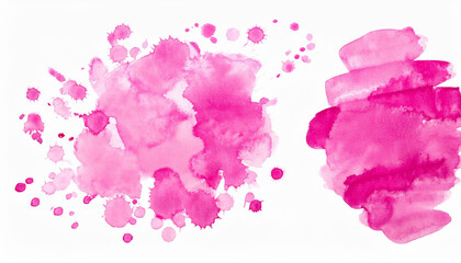 Fototapeta premium Watercolor pink paint splatter splashes set. Hand drawn art.