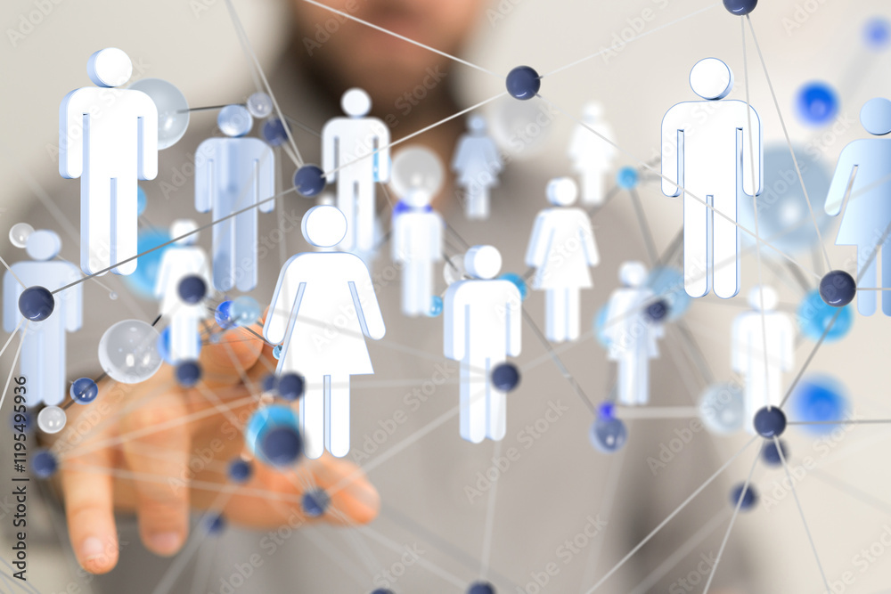 Fototapete Global network. Blockchain. 3D illustration. Neural networks and artificial intelligence. Abstract