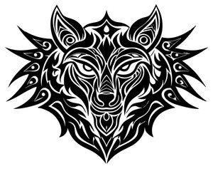 Obraz premium Tribal Tattoo Designs Featuring Wolf Head, Dragon Silhouette, and Abstract Patterns