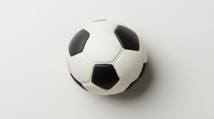 isolated white and black classic soccer ball on clean white background with overhead shot in high-resolution minimalist product photography for sporting goods and stock photo use