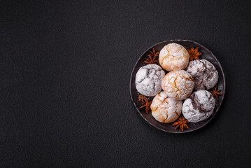 Sweet freshly baked round cookies of several types