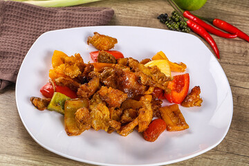 Asian cuisine - roasted crocodile meat
