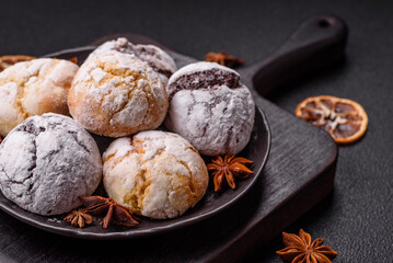 Sweet freshly baked round cookies of several types