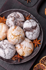 Sweet freshly baked round cookies of several types