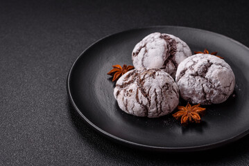 Delicious round freshly baked chocolate flavored cookies