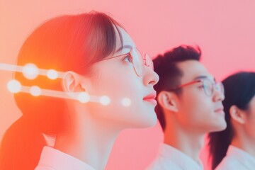 Diverse Team Analyzing Financial Trends Modern Business Insight in Pastel Tones