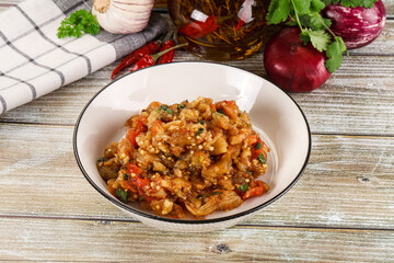 Grilled vegetables salad - Eggplant, tomato and pepper