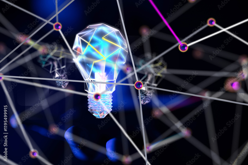 Poster Neural network 3D illustration. Big data and cybersecurity - 3d