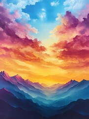 Obraz premium Vibrant sunset paints majestic mountains with warm hues a breathtaking view. AI Generated